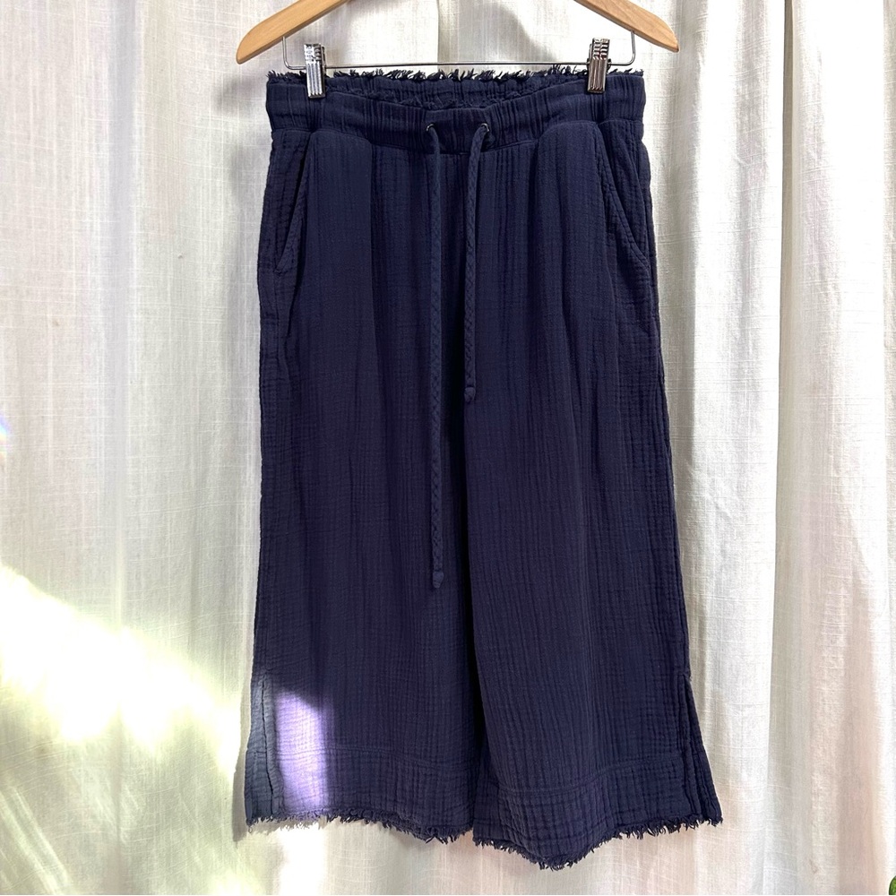 Cloth & Stone Smocked Crop Wide-Leg Pants blue navy xs